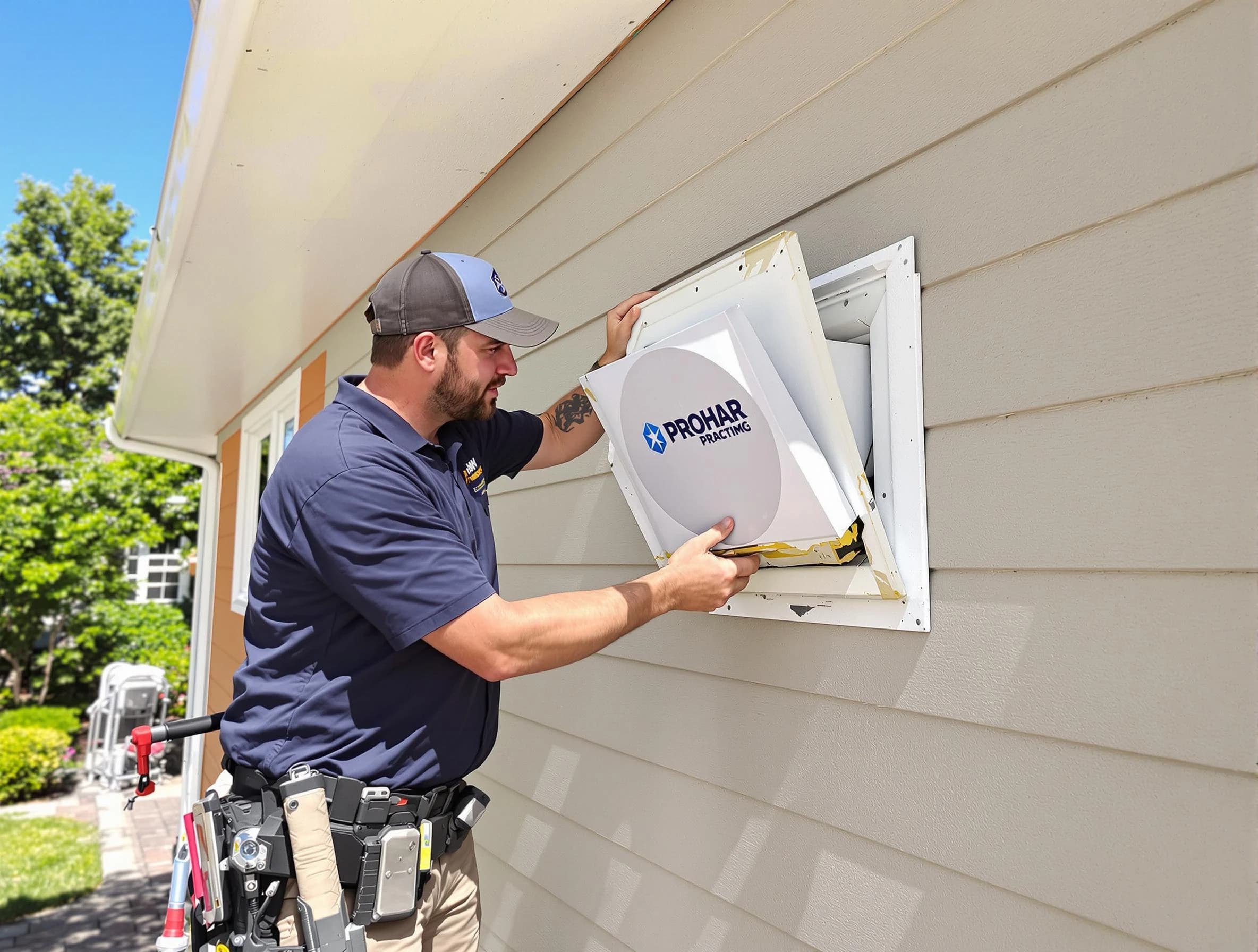 Nashville Dryer Vent Cleaning technician installing a new protective dryer vent cover on a home in Nashville