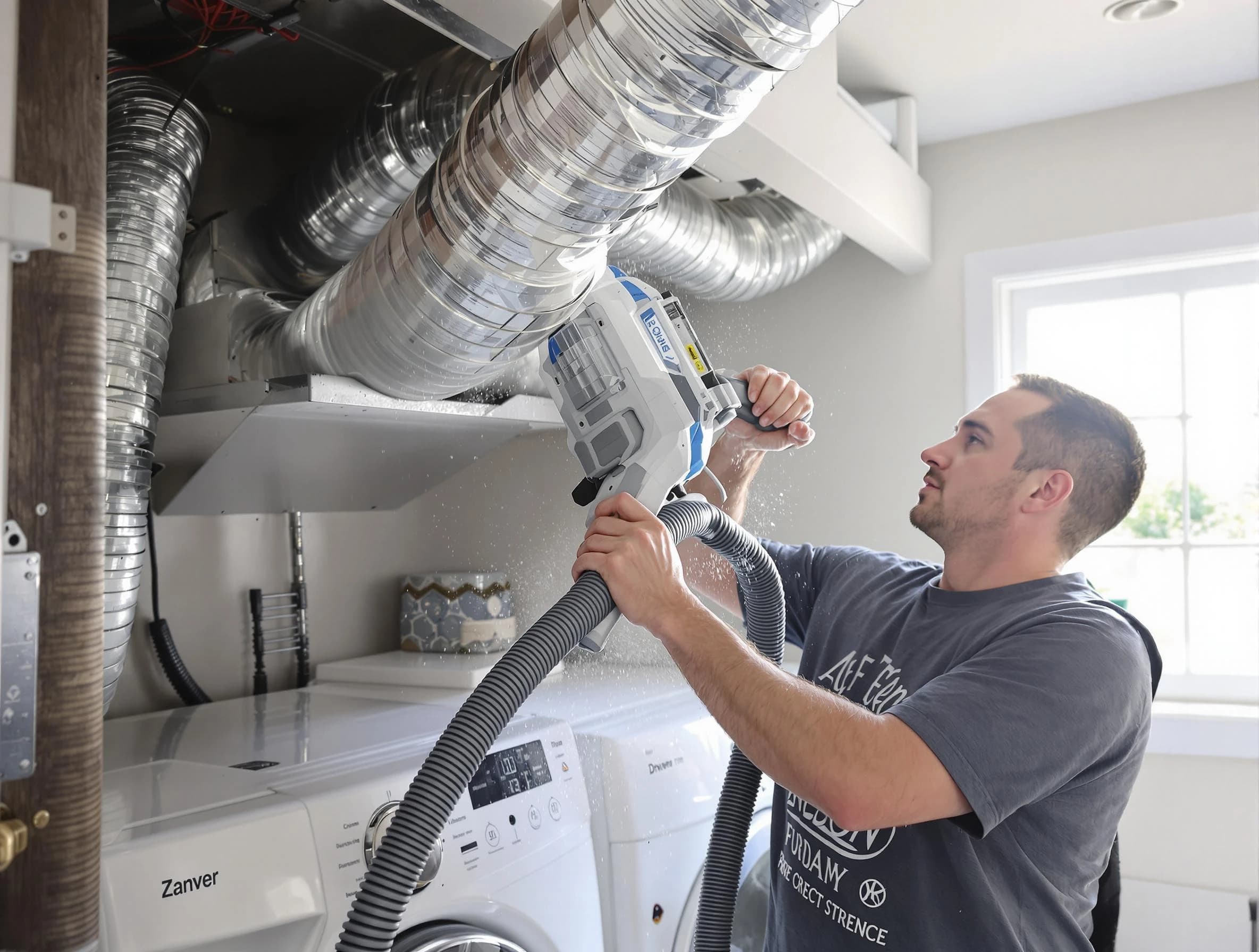 Nashville Dryer Vent Cleaning specialist cleaning deep within a dryer vent duct system in Nashville