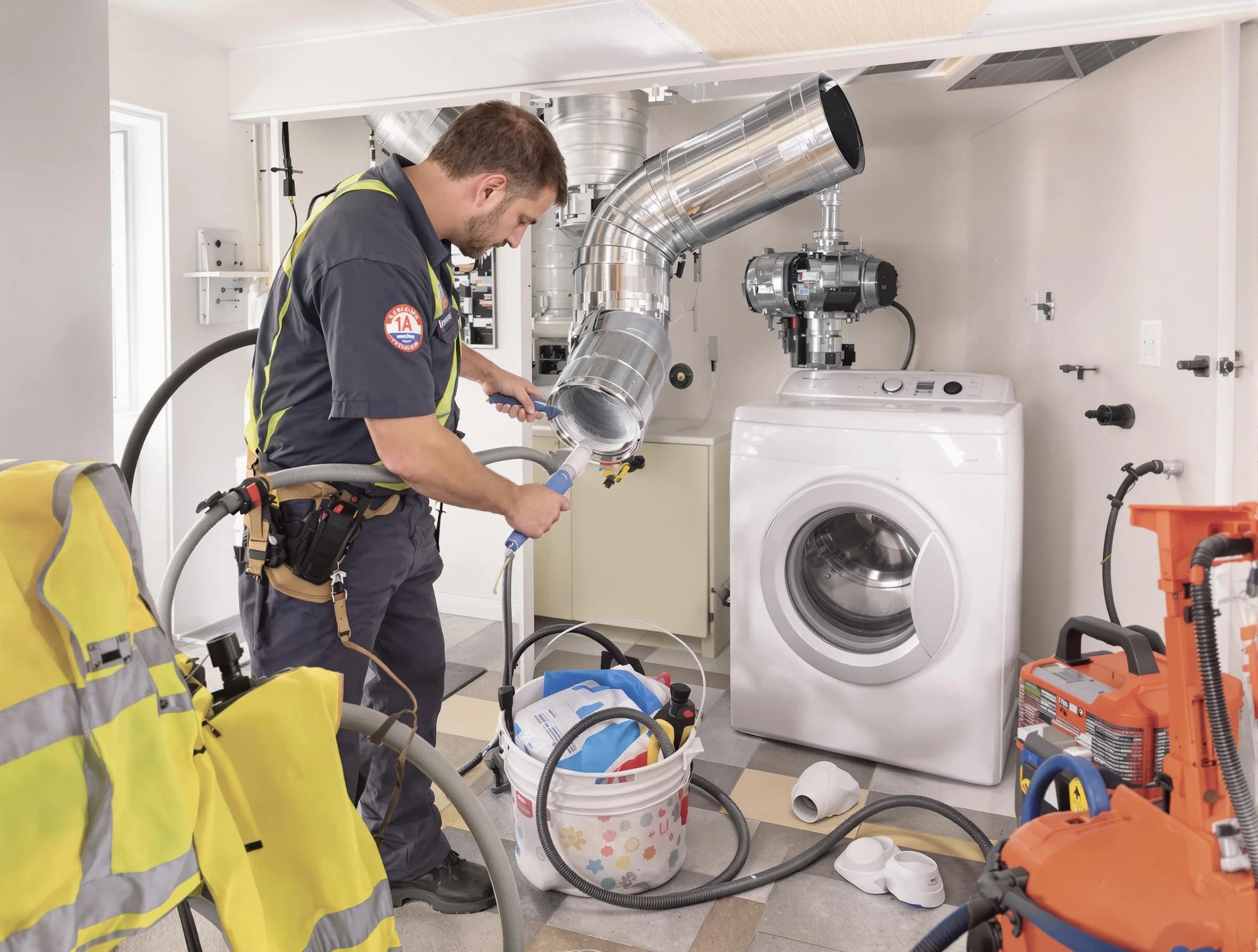 Nashville Dryer Vent Cleaning technician using specialized equipment to clear severe dryer vent blockage in Nashville