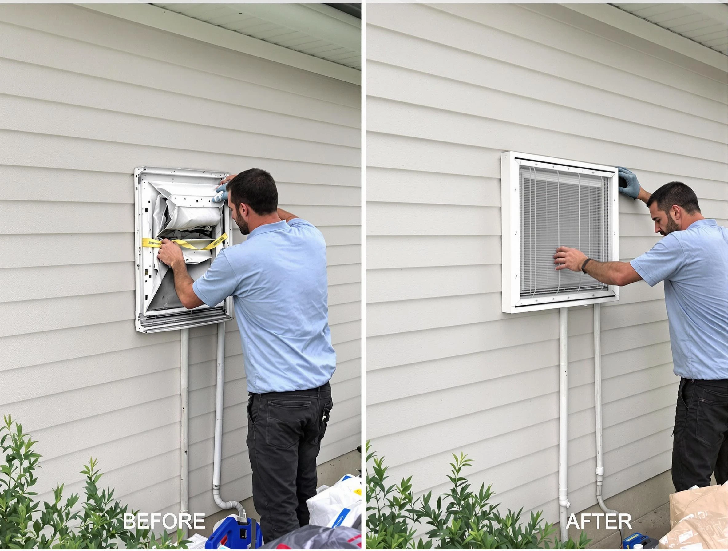 Nashville Dryer Vent Cleaning technician installing high-quality dryer vent cover at a residential property in Nashville